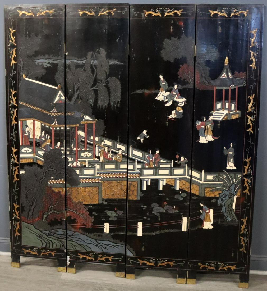 Antique 4 Panel Asian Coromandel Screen. (1 of 20)