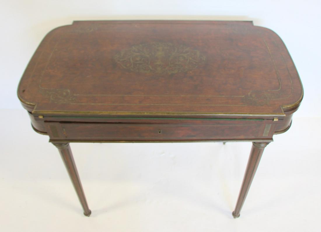 Regency Brass Inlaid Flip Top Card Table. (1 of 9)