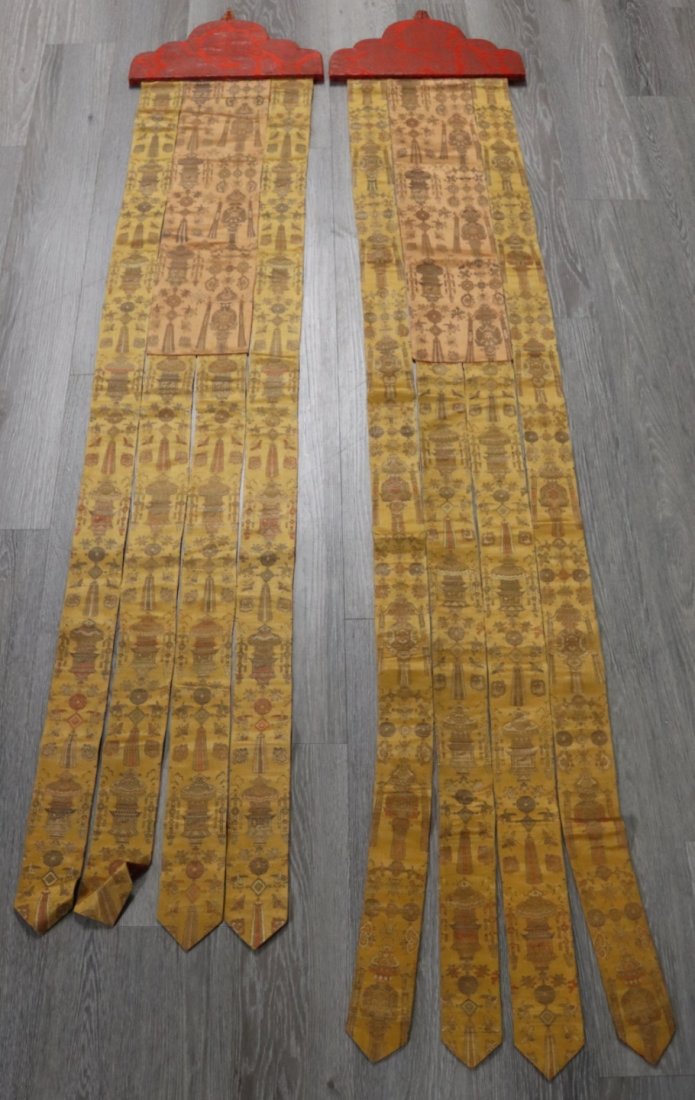Pair of Asian Embroidered Hanging Banners. (1 of 10)