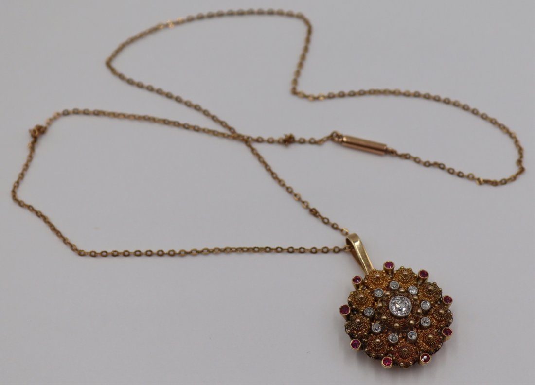 JEWELRY. 18kt Gold Diamond and Ruby Pendant. (1 of 8)
