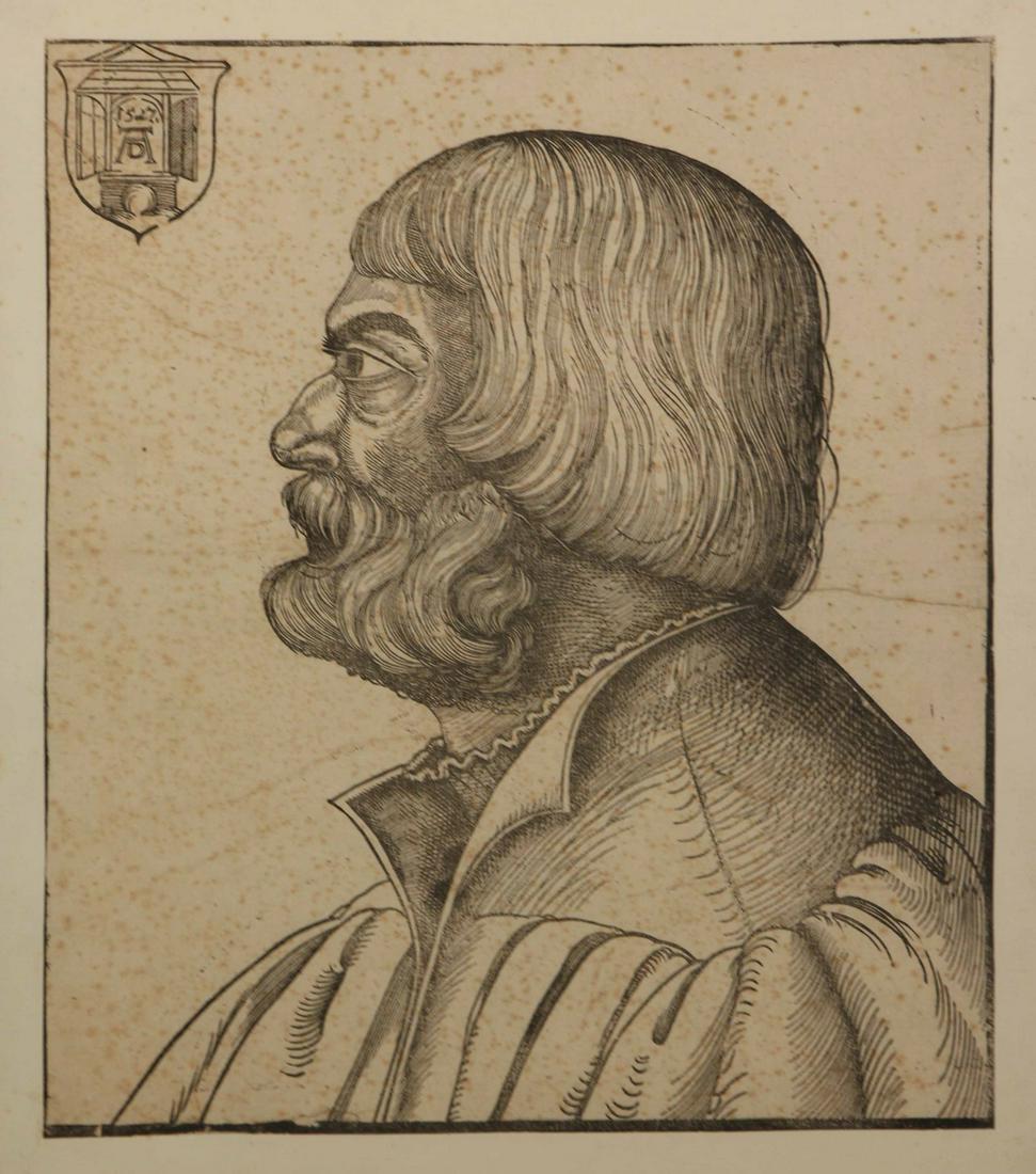 ERHARD SCHON (GERMAN, 16TH CENTURY).: Woodcut. Portrait of Durer. From a New York collection. - Dimensions: 13" high x 11.5" wide