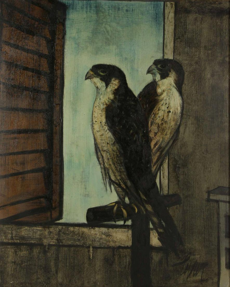 CHARLES LEVIER (FRENCH, 1920-2003).: Oil on canvas. "Falcons II". Signed lower right. Titled and signed verso. Van Dieman-Lilienfeld Galleries Label affixed verso. From a Long Island, NY collection. - Dimensions: 30" high x 24"