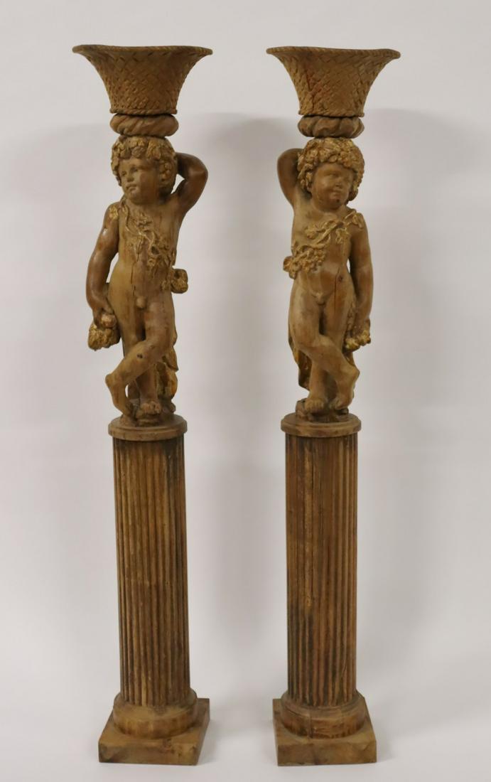 An Antique Pair Of Carved Wood Figural Planters. (1 of 12)
