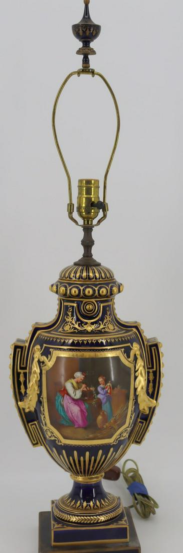 Royal Vienna Style Porcelain Urn Form Lamp. (1 of 7)