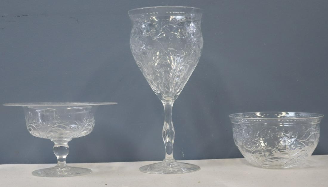 Group of Fine Quality Crystal Stemware (28): Group of fine quality cut crystal stemware. 9 bowls (2.5"), 11 sherbet (?) glasses 3.5", 8 wine glasses (7.5"). From an East 86th St NYC estate.