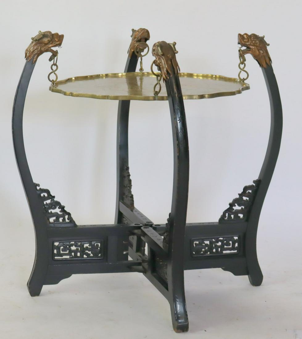 Asian Inspired Ebonised 2 Tier Table With Foo Lion (1 of 6)