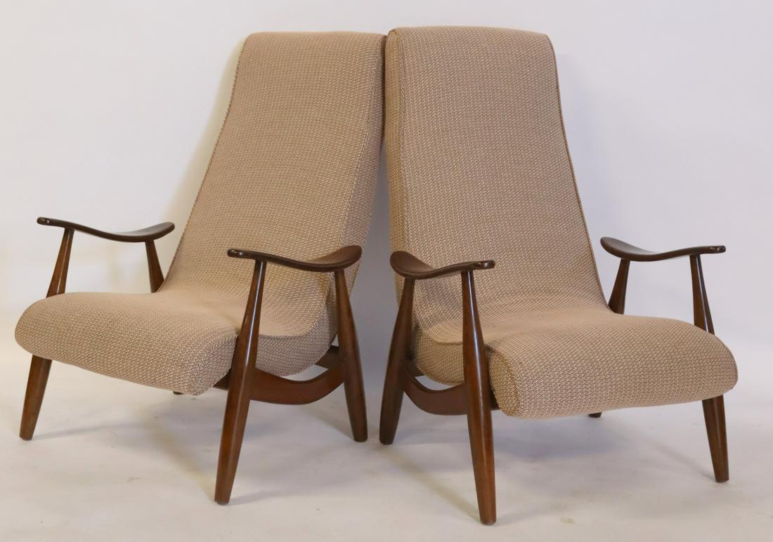 Midcentury Pair Of Upholstered High Back Arm Chair (1 of 7)