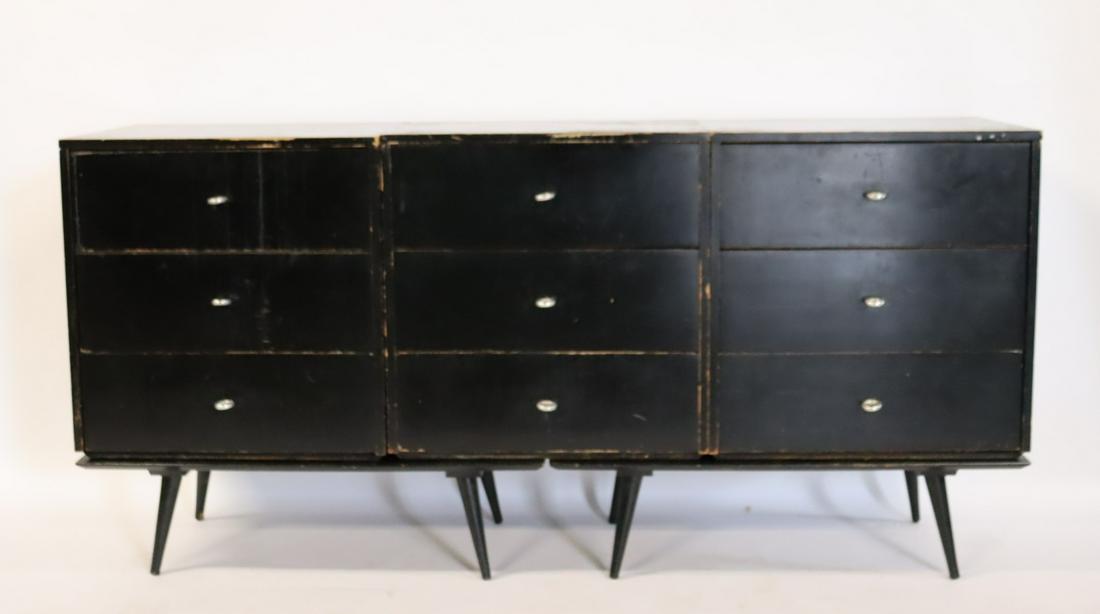 Mid Century Paul McCobb Ebonised Cabinets On Stand: From a West End Ave NYC estate. - Dimensions: 24" x 18" x 24.75" base 10" x 18" x 36"