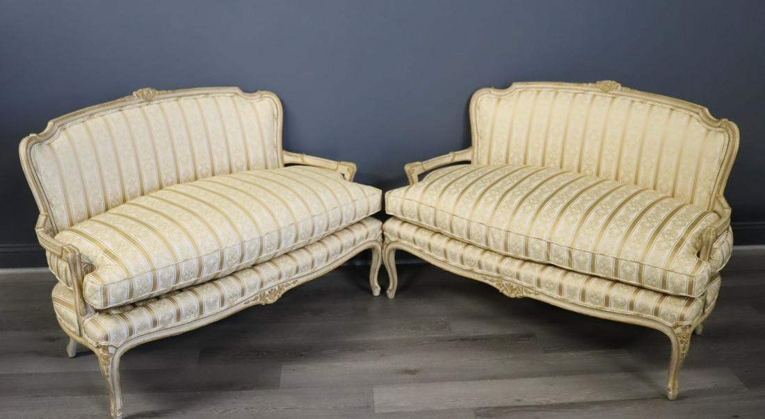 Pair Of Louis XV Style Downfilled Loveseats.: From an Eastchester NY estate. - Dimensions: 34" h x 49" w x 25" d