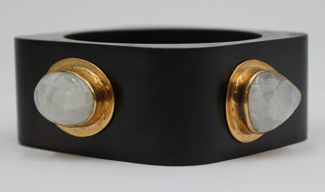 JEWELRY. Carved Wood and Polished Stone Bracelet. (1 of 4)