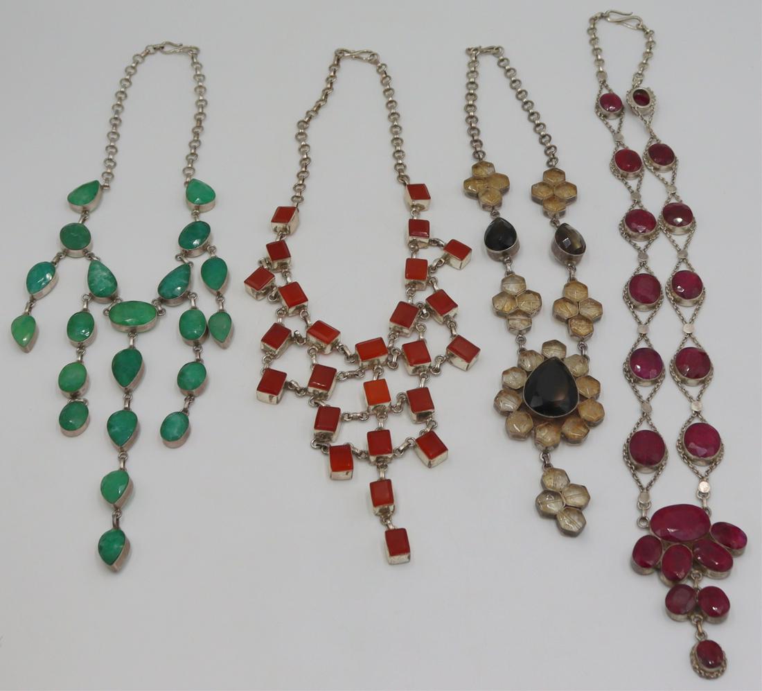 JEWELRY. (4) Sterling and Faceted Stone Necklaces. (1 of 10)