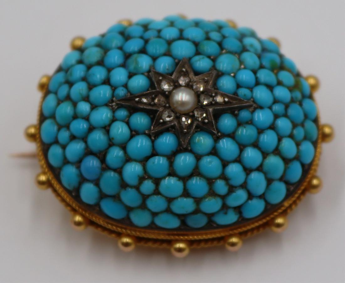 JEWELRY. Victorian 14kt Gold Turquoise and Diamond (1 of 7)