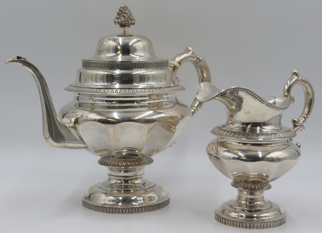 SILVER. 2pc J. & I. Cox Coin Silver Tea Set. (1 of 13)