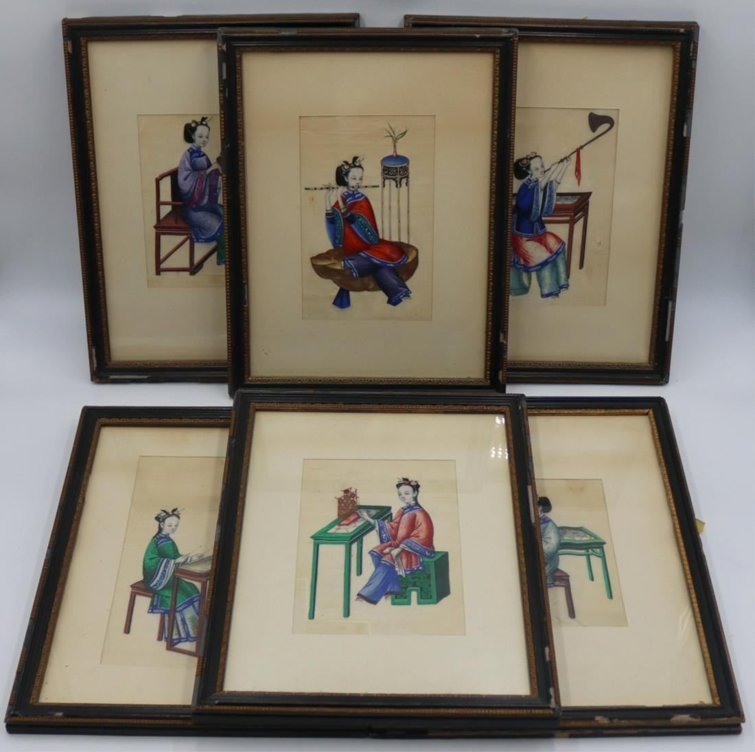 (6) Framed Chinese School Paintings of Ladies (1 of 10)