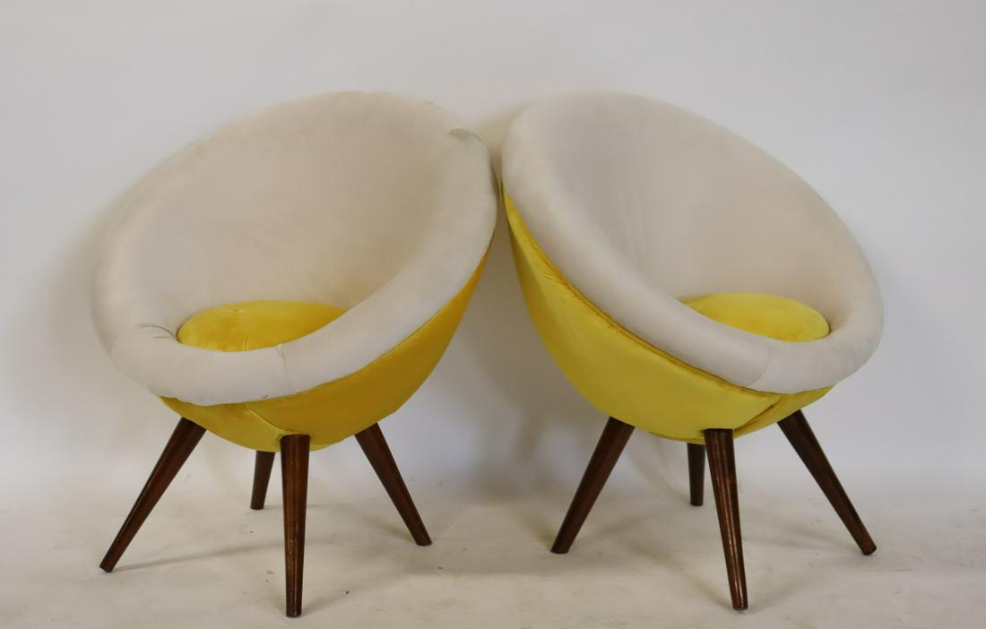 Midcentury MCM Pair Of Upholstered Bucket Chairs (1 of 8)