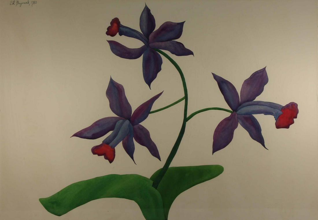 ED BAYNARD (AMERICAN, 1940-2016).: Watercolor. Flowers. 1980. Signed and dated upper left. From a Provincetown, MA collection. - Dimensions: 29.75" high x 42" wide