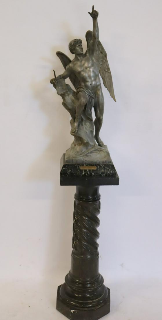 Antique Marble Pedestal  & A Metal Sculpture. (1 of 11)