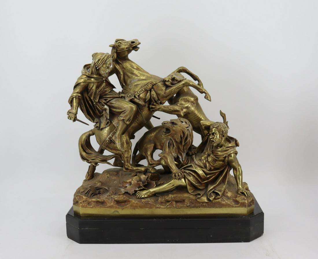 Large Antique Bronze Arab On Horse Fighting Lions (1 of 13)