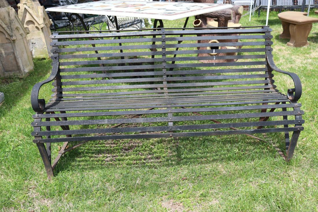 Antique Iron Black Painted Slatted Bench (1 of 4)