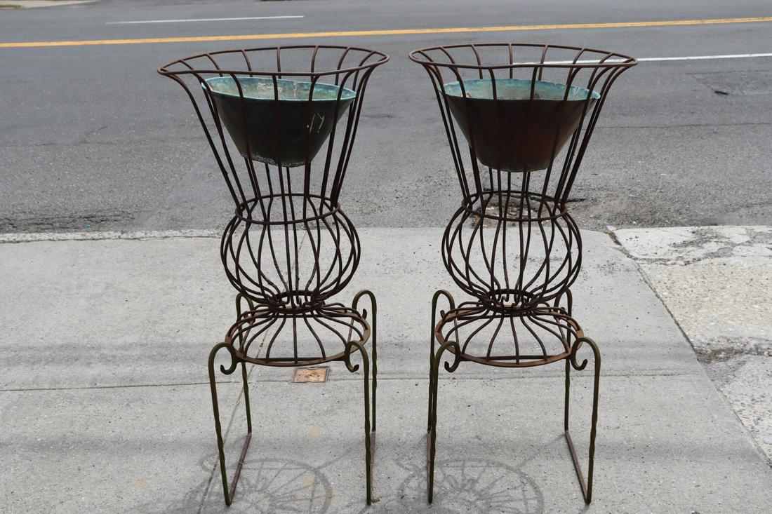 An Antique Pair Of Iron Planters On Stands (1 of 9)