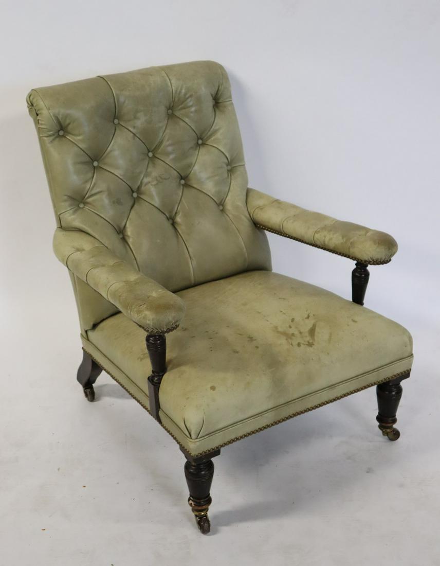 Antique Leather Upholstered Lounge Chair. (1 of 9)