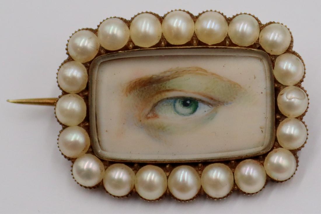 JEWELRY. Early 19th C Lover's Eye Brooch. (1 of 10)