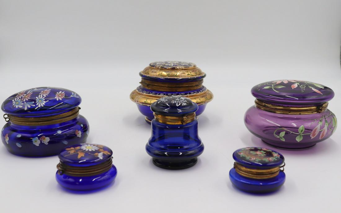 Lot Of 6 Enamel Decorated Glass Vanity Boxes (1 of 5)