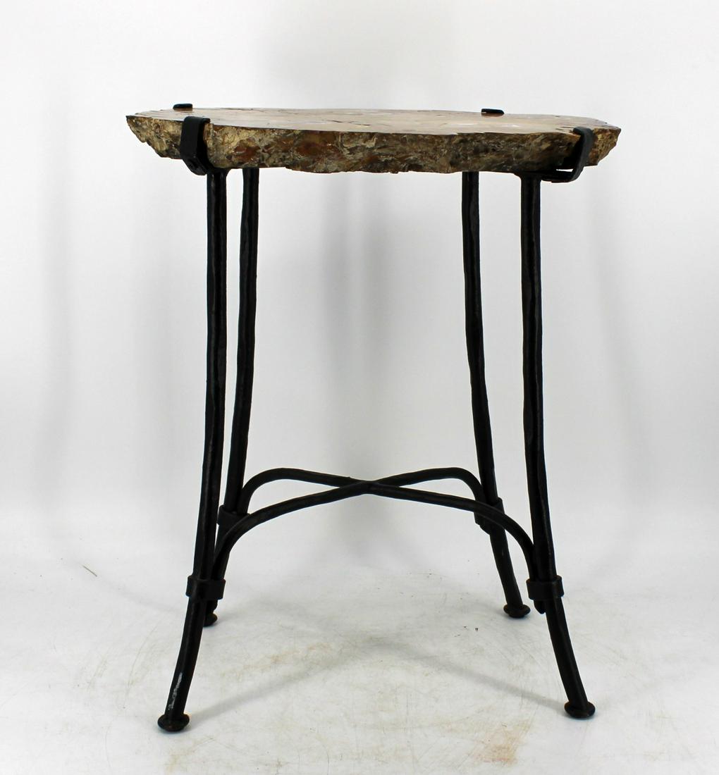 Vintage Petrified Wood Table On Iron Base (1 of 5)