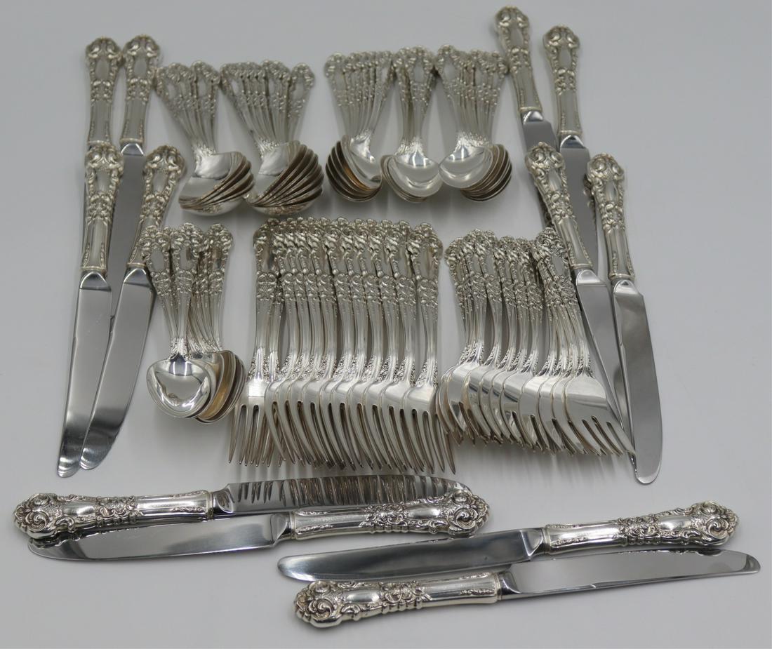 STERLING. Reed & Barton French Renaissance: Flatware. Comprised of (24) teaspoons - approx. 5 7/8" in length; (12) round bowl soup spoons - approx. 5 7/8" in length; (12) forks - approx. 7 1/8" in length; (12) individual salad fo