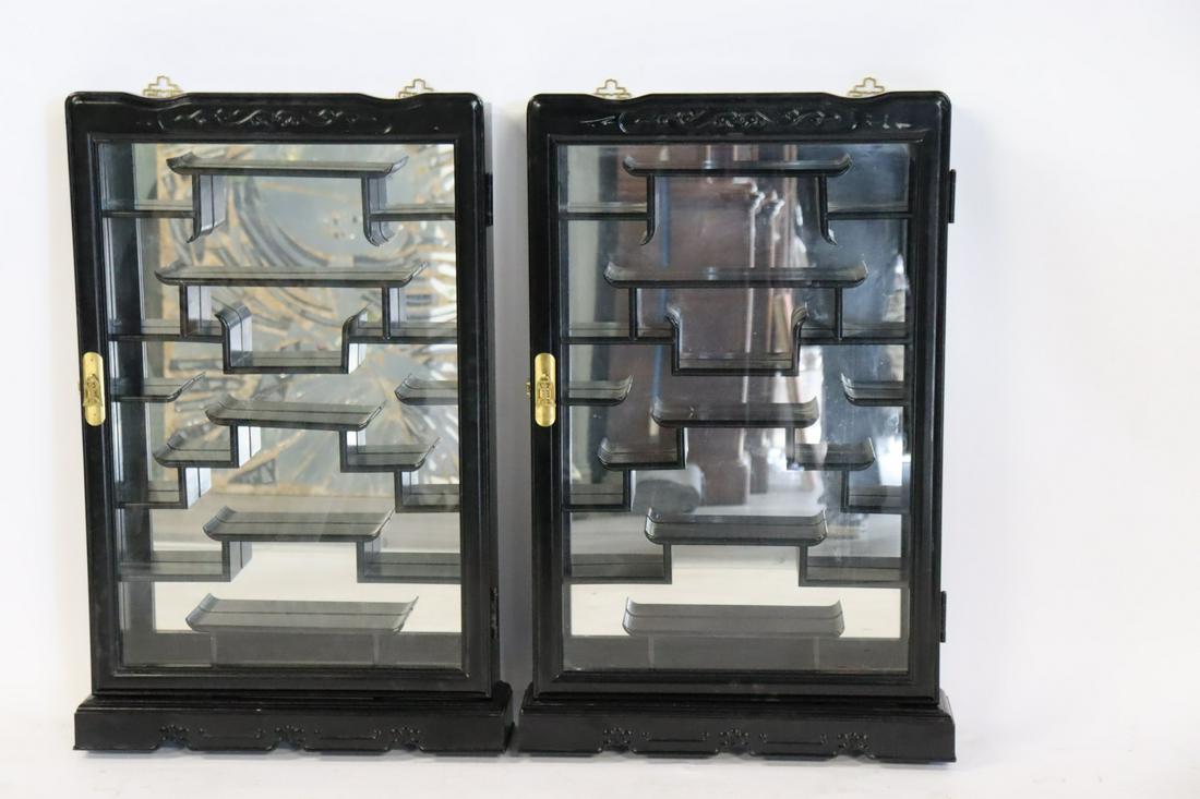 Pair of Vintage Asian Hardwood Wall Mount Vitrines (1 of 16)