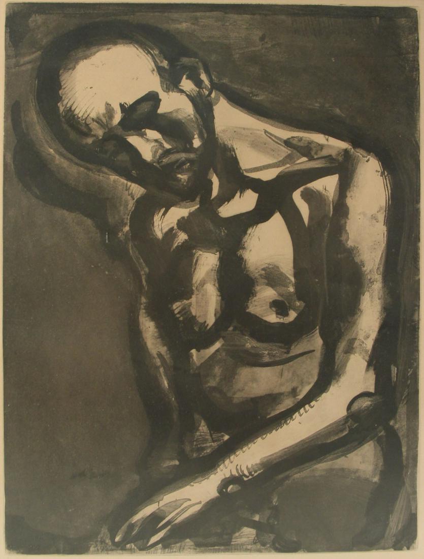 GEORGES ROUAULT (FRENCH, 1871-1958).: Engraving. Le Dur Metier de Vivre. 1922. Signed and dated in plate. Galerie Moderne at Bretano's label affixed verso. From a New York collection. - Dimensions: 19.5" high x 14.75" wide