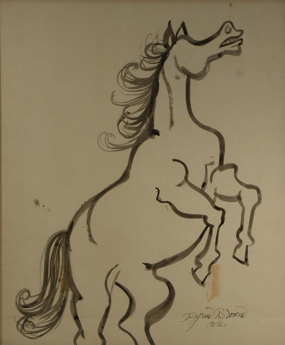 BYRON BROWNE (AMERICAN, 1907-1961).: Ink on paper. Horse. 1952. Signed and dated lower right. From a New York collection. - Dimensions: 23.5" high x 19.5" wide