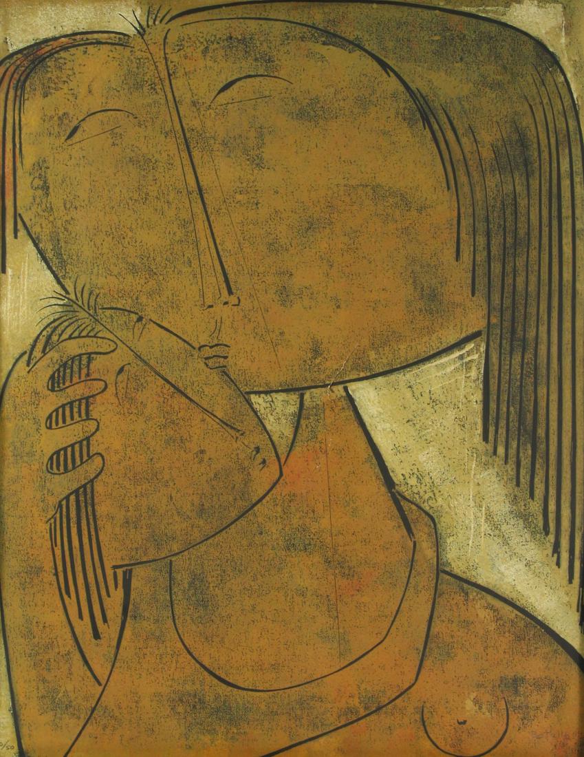 ANGEL BOTELLO (PUERTO RICAN, 1913-1986).: Linocut. Mother and Child. Signed lower right. No. 10 from an edition of 50. From a Rye, NY collection. - Dimensions: 30" high x 24" wide