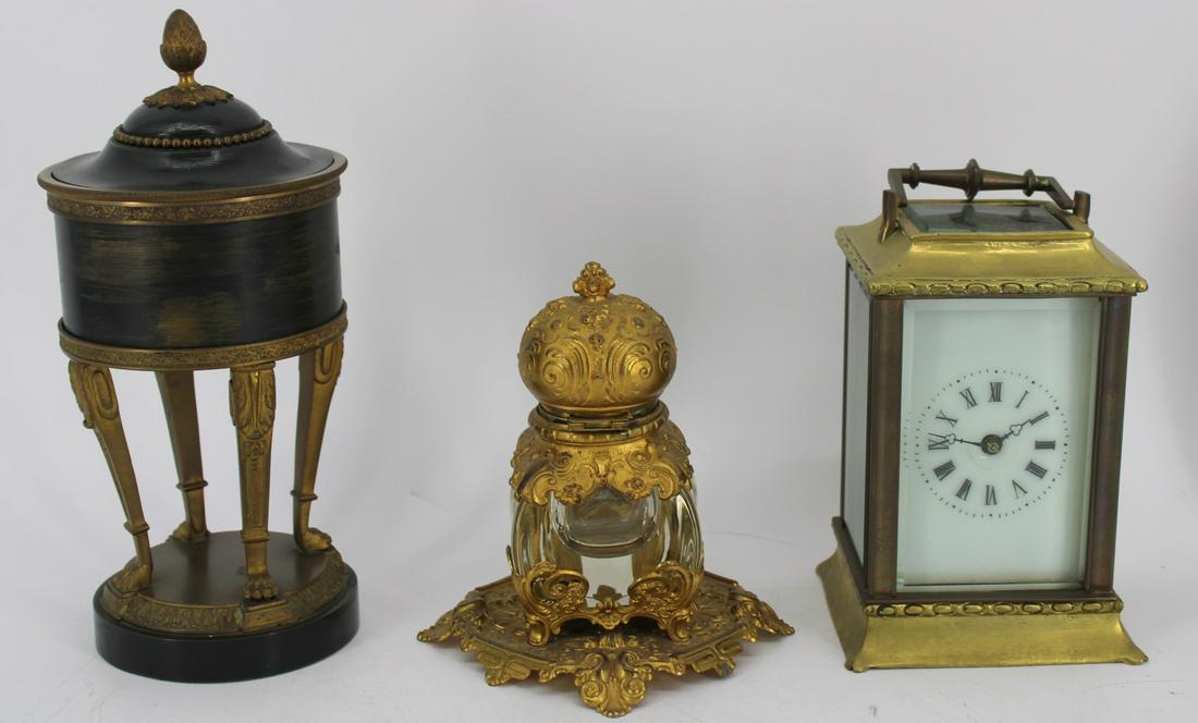 Antique Carriage Clock, Bronze Inkwell & A Tole (1 of 9)