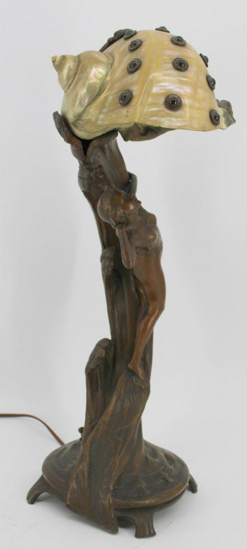 Art Nouveau Figural Patinated Metal Lamp with Bejeweled (1 of 9)