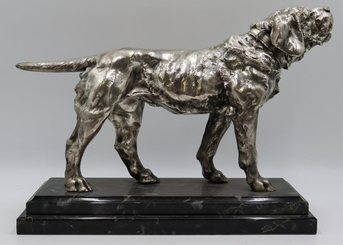 Silvered Bronze Howling Dog Statue. (1 of 9)