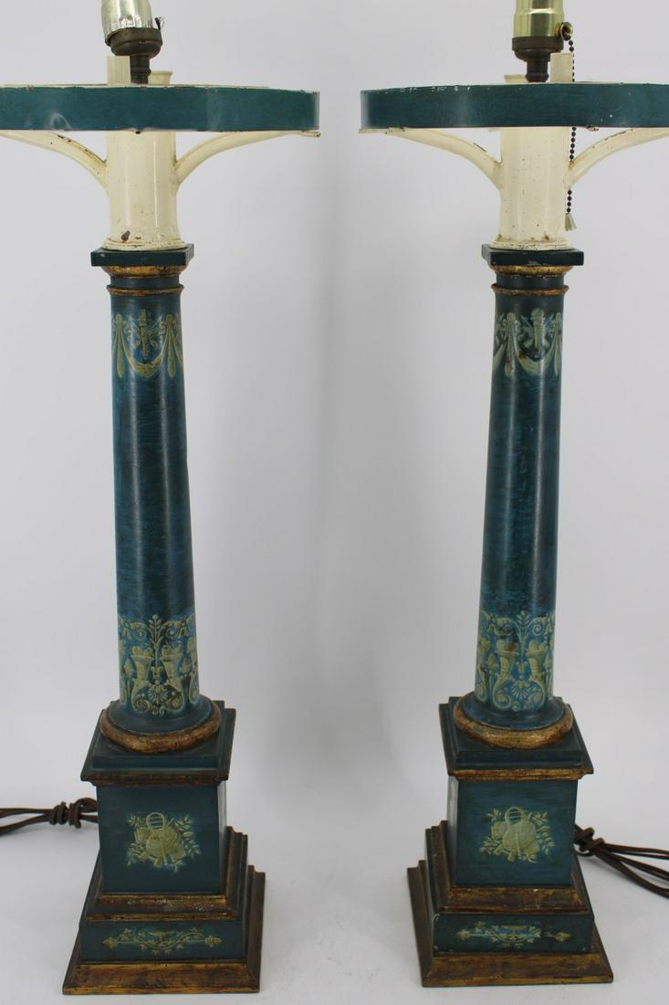 An Antique Hand Painted Wood Columns As Lamps. (1 of 6)
