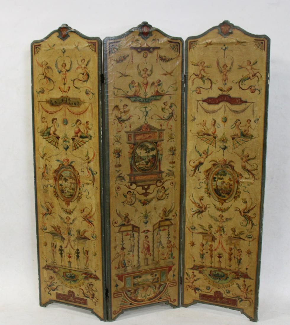 Antique Venetian 3 Panel Paint Decorated Screen (1 of 2)