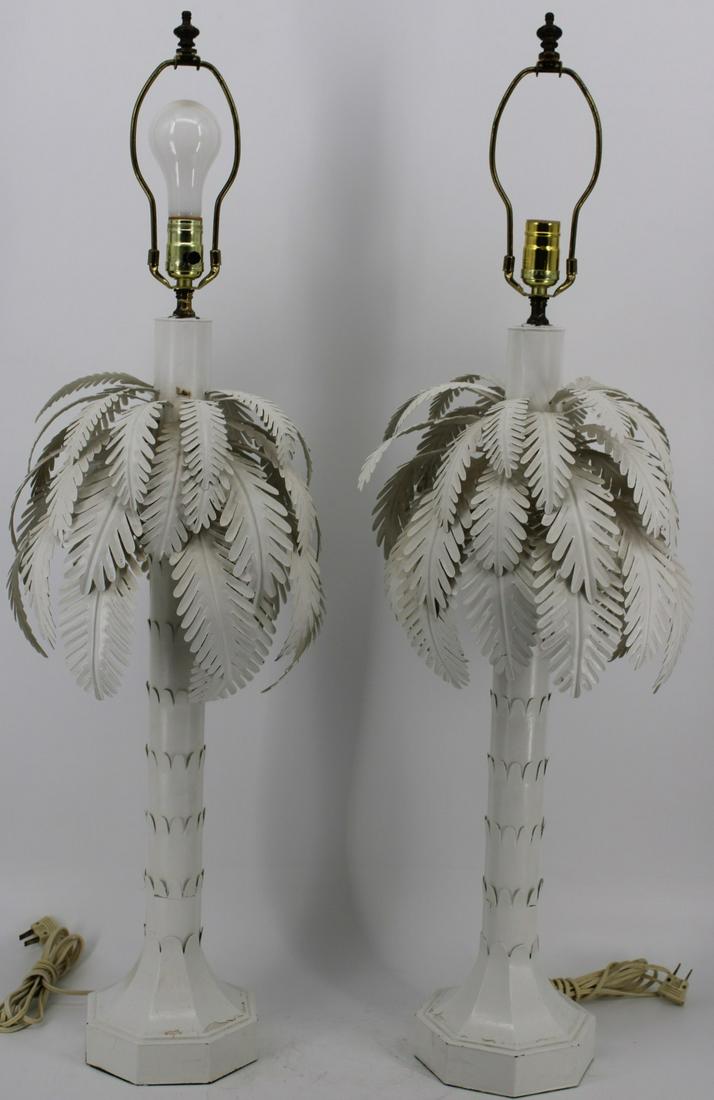 A Vintage Pair of Painted Tole Palm Tree Lamps. (1 of 5)