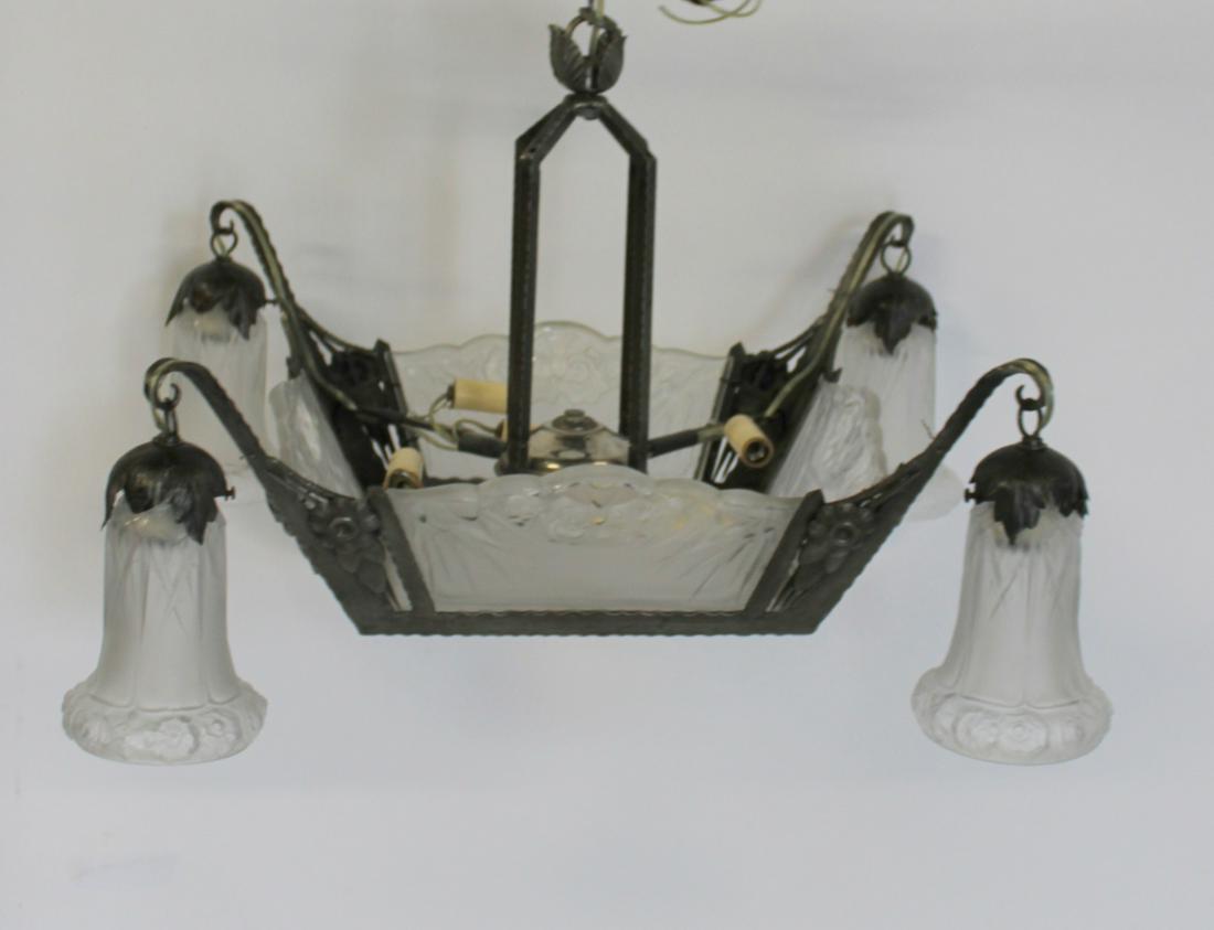 Art Deco Patinated Metal Lalique Style Chandelier (1 of 6)
