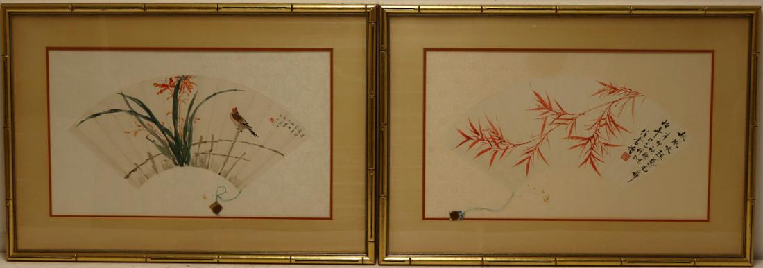 (2) Framed Signed Painted Asian Paper Fans. (1 of 9)