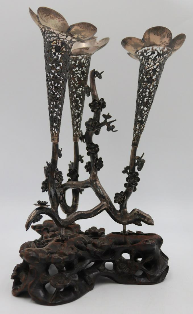 SILVER. Signed Chinese Export Silver Figural Vase. (1 of 9)