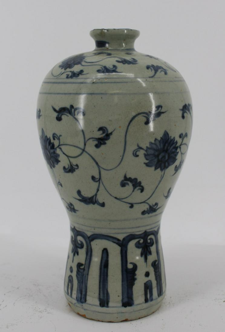 Antique Asian Glazed Blue & White Pottery Vase (1 of 7)