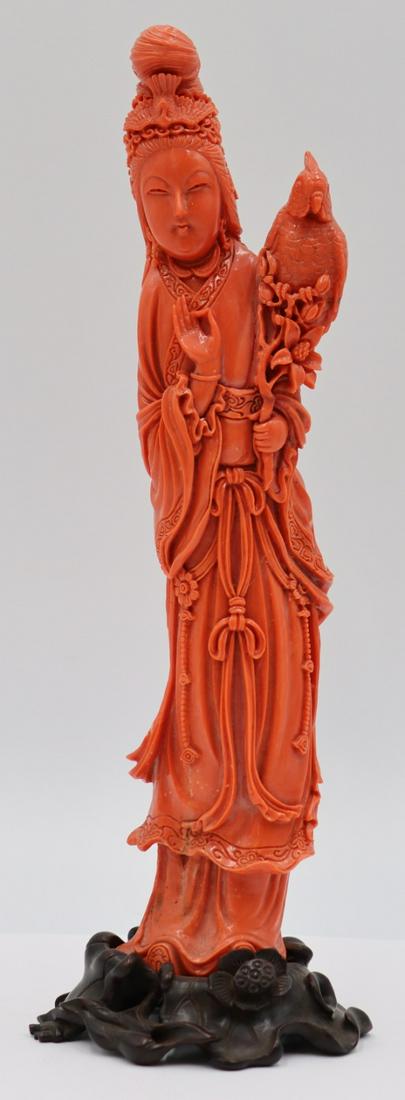 Signed Carved Coral Figure of a Standing Quan Yin. (1 of 18)