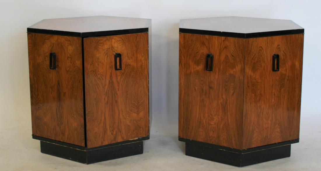 A Pr Of Ebonised & Rosewood Octagonal Tables: From a Millwood NY estate. - Dimensions: 24" h x 25.5" dia