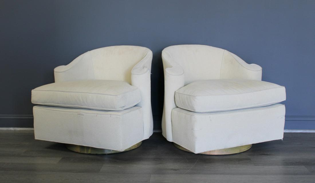 Midcentury, Possibly Dunbar Pair Of Swivel Chairs. (1 of 5)