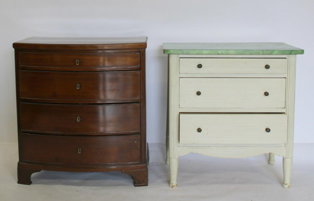 2 Antique Swedish Chests.: 1 painted (30" h x 28.5" x 18.5) and the other mahogany (31"h x 28" x 18). Both 19th Century. From a Park Ave, NYC estate.