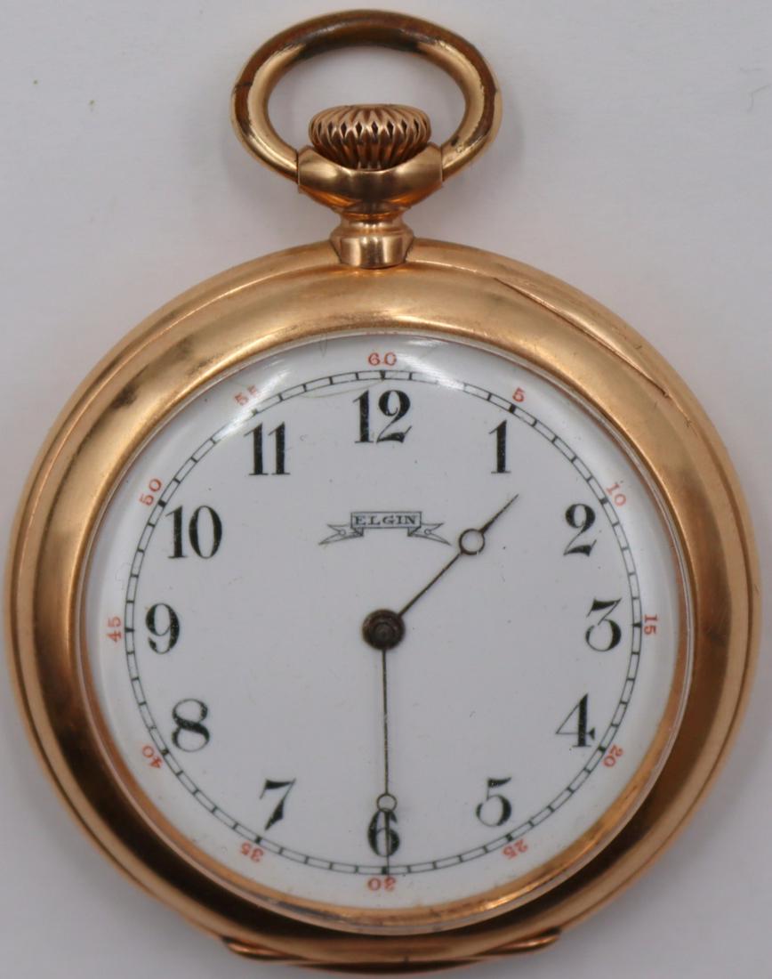 JEWELRY. Elgin 14kt Gold Open Face Pocket Watch. (1 of 4)