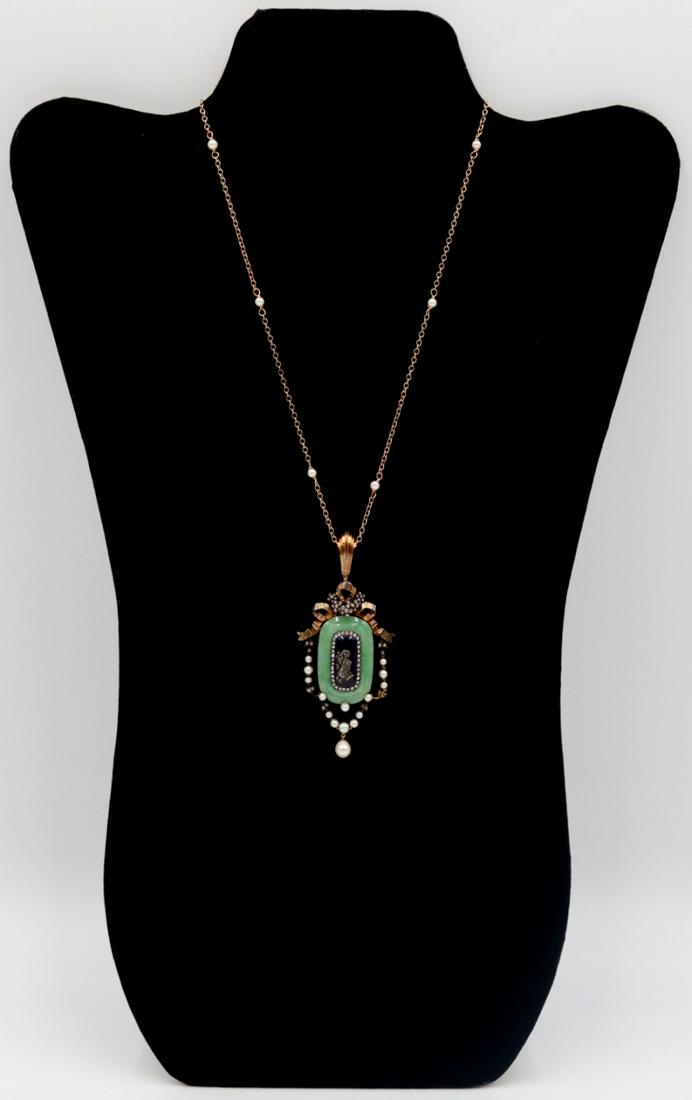 JEWELRY. Antique 18kt Diamond Pearl and Jade? (1 of 13)