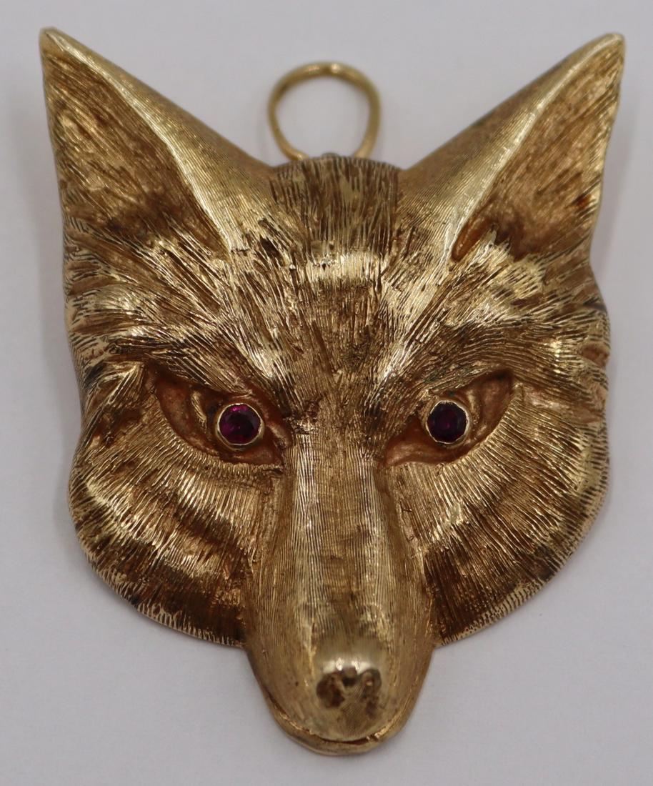 JEWELRY. 14kt Gold and Colored Gem Wolf Pendant. (1 of 9)